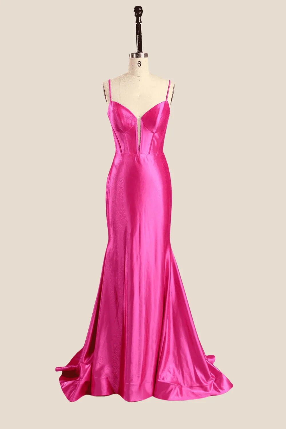 Spaghetti Straps Hot Pink Mermaid Long Dress