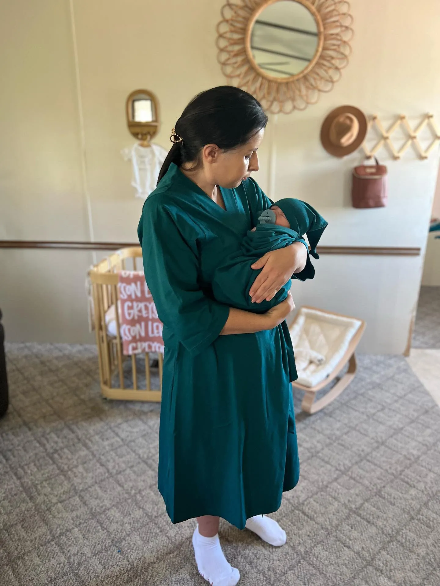 Teal Robe & Swaddle Blanket Set