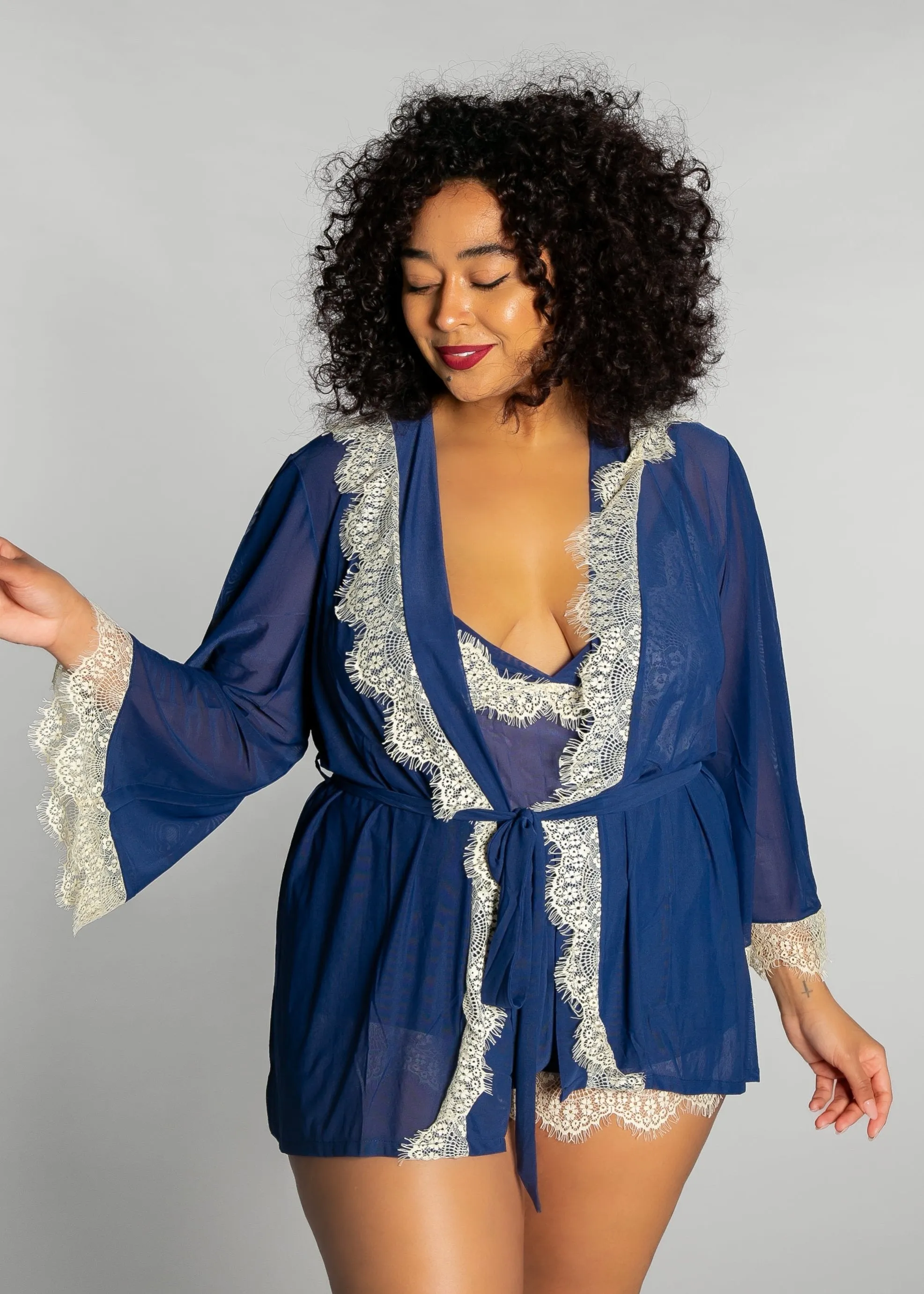 Up All Night Lace Trim Robe