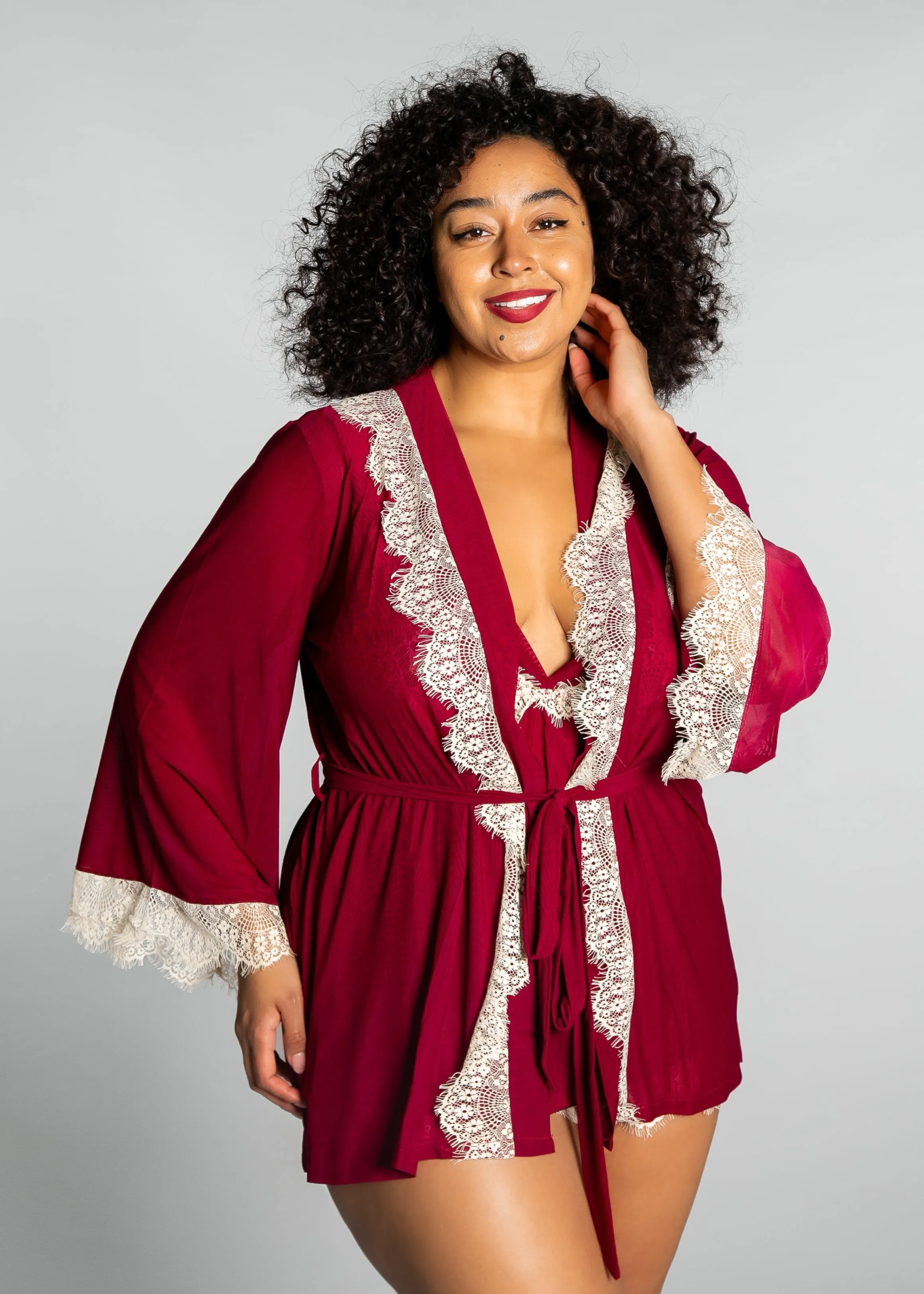 Up All Night Lace Trim Robe