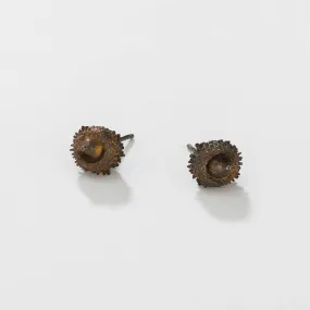 Water oak nut - stud earrings - silver 925 - rainbow patina